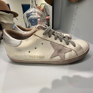 Golden Goose White and Silver Sneakers